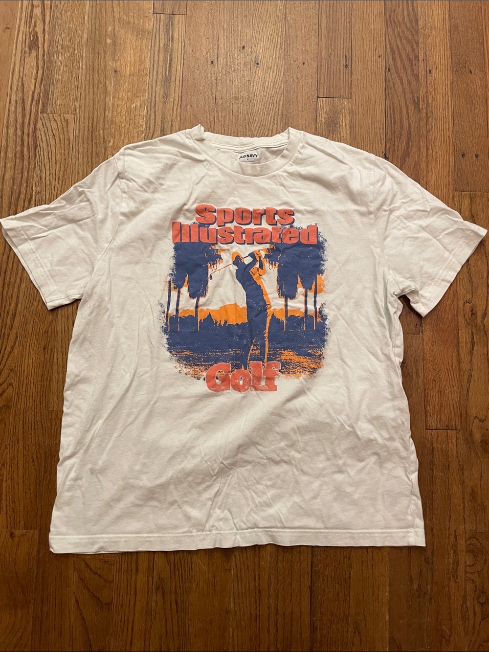 Old Navy White Tee with Blue and Orange Golf Graphic